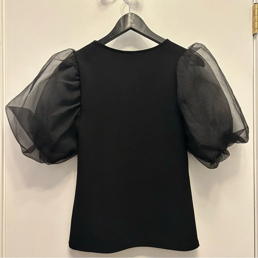 H&M Black Sheer Puff Sleeve Blouse minimalist chic staple piece size M - Picture 2 of 6